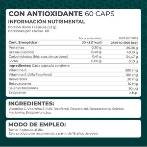 RESVERATROL CON ANTIOXIDANTE FRASCO 60 CAPSULAS 1  PZA.