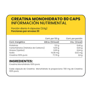 CREATINA MONOHIDRATO 80 CÁPSULAS 80  Unidades