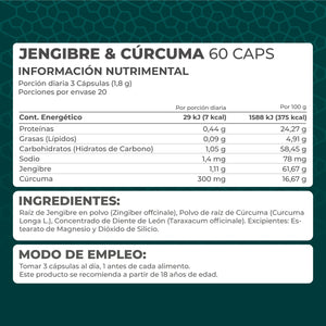 JENGIBRE Y CÚRCUMA PRONAT FRASCO 60 CAPSULAS 1  PZA.