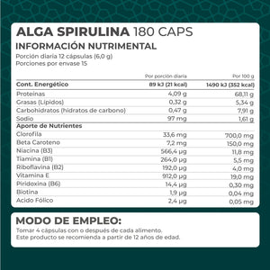 ALGA SPIRULINA VEGANA  PRONAT FRASCO 180 CAPSULAS 180  PZA.