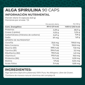 ALGA SPIRULINA FRASCO 90 CAPSULAS 1  PZA.