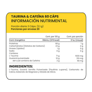 TAURINA & CAFEÍNA PROWINNER FRASCO CON 60 CAPSULAS 1  PZA.