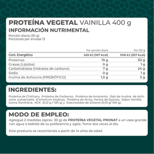 PROTEÍNA VEGETAL VAINILLA PRONAT BOLSA 400  GR.