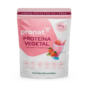 PROTEÍNA VEGETAL MALTEADA DE FRESA PRONAT BOLSA 400  GR.