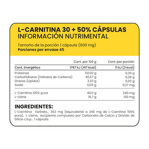 L-CARNITINA 30 CAPSULAS + 50% EXTRA FRASCO 1  PZA.