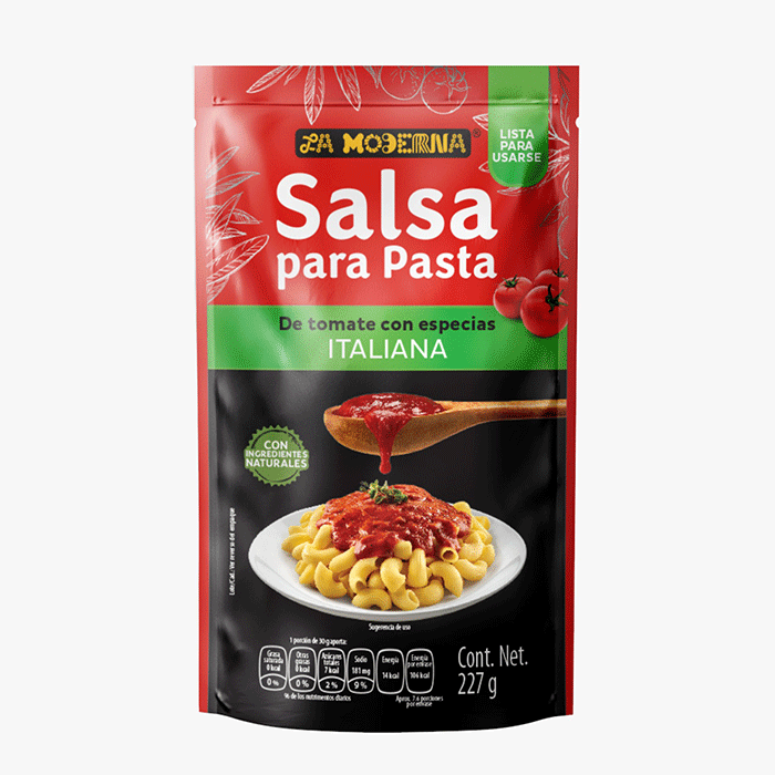 SALSA PARA PASTA ITALIANA LA MODERNA SOBRE 227  GR.