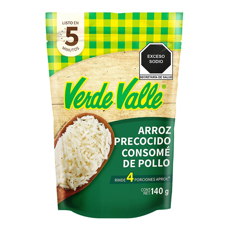 ARROZ PRECOCIDO CONSOMÉ DE POLLO VERDE VALLE BOLSA 140  GR.