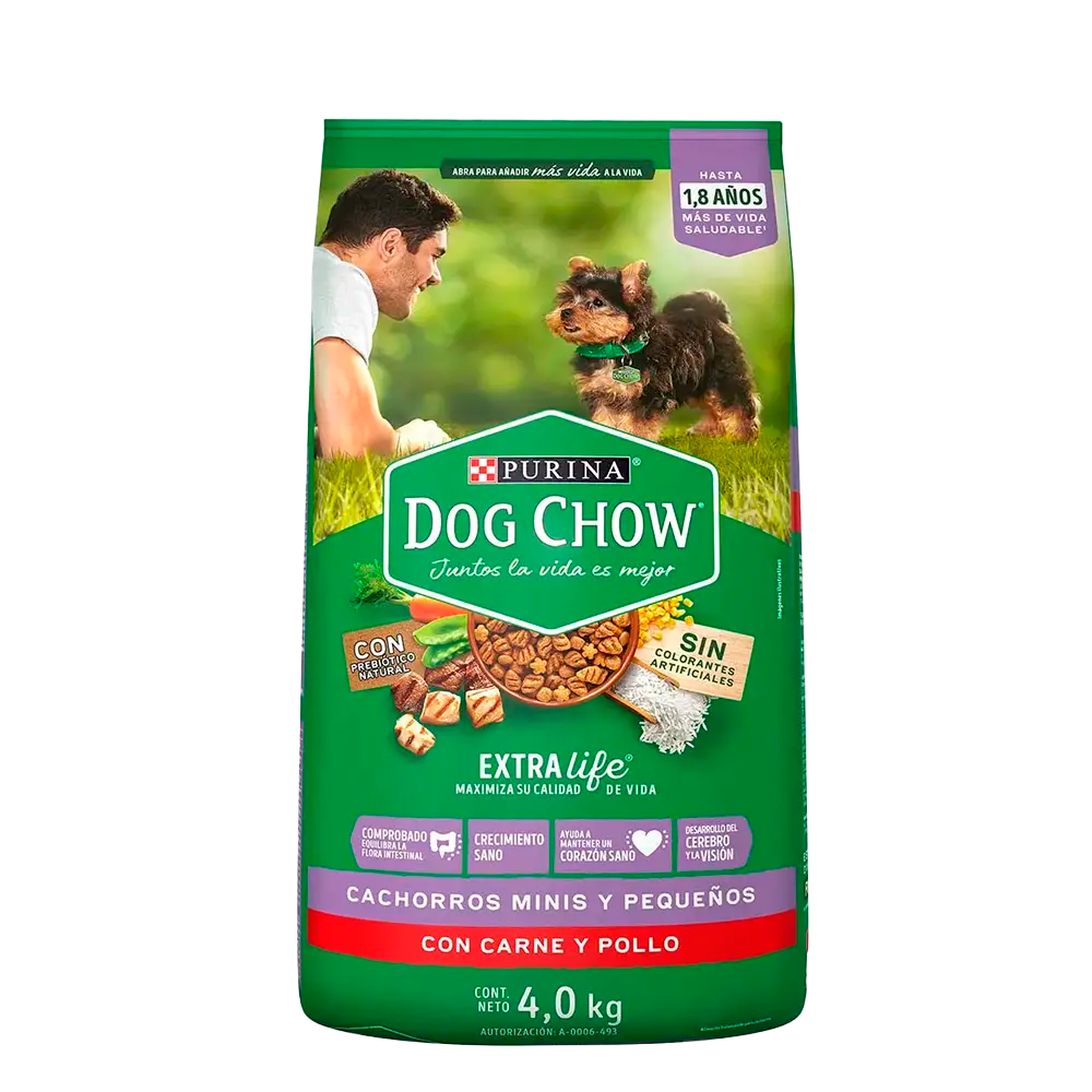 ALIMENTO PARA PERRO  DOG CHOW CACHORRO RAZAS PEQUEÑAS 27% PROTEÍNA BOLSA 4  KG.