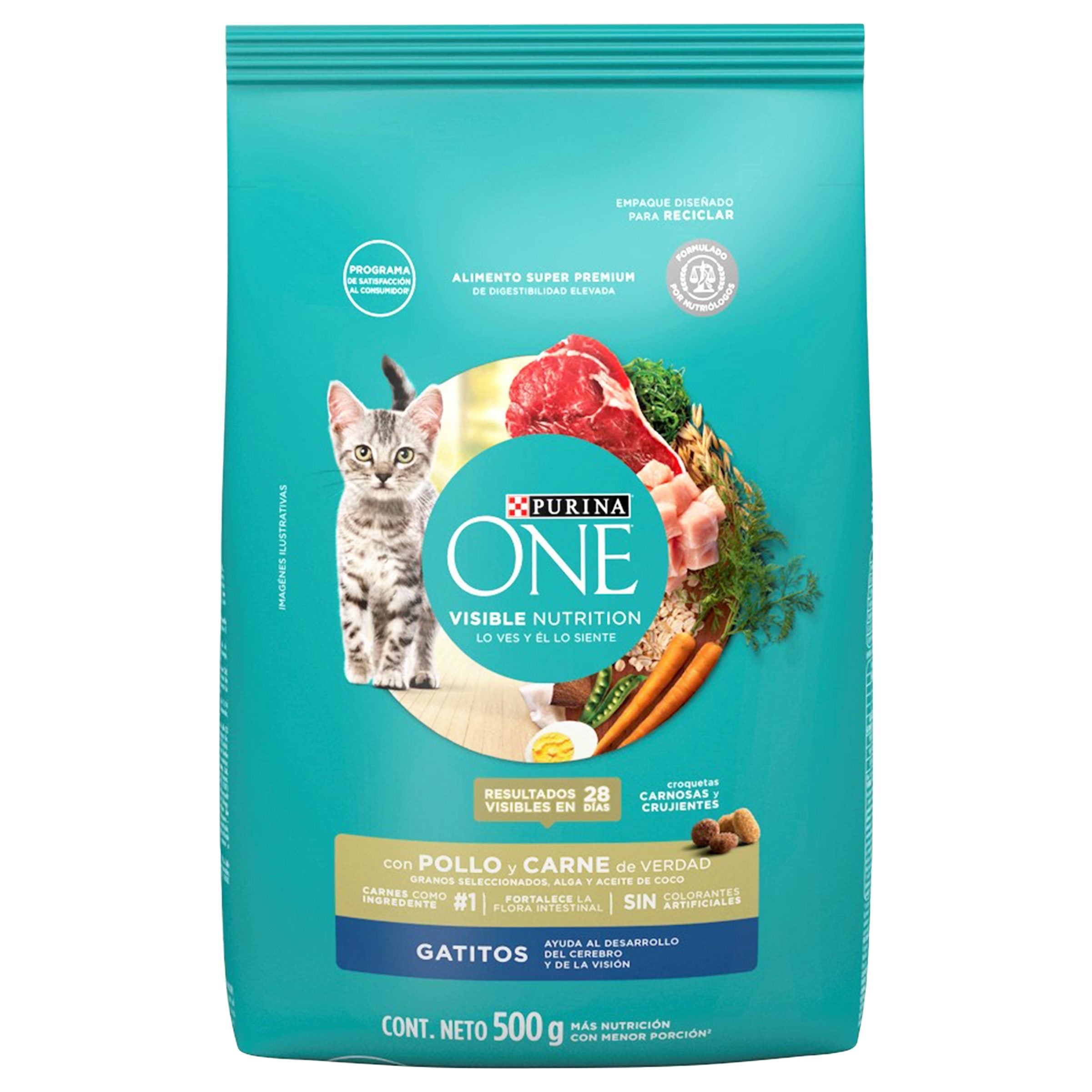 ALIMENTO PARA GATO ONE   GATITOS CON POLLO Y CARNE BOLSA 500  GR.