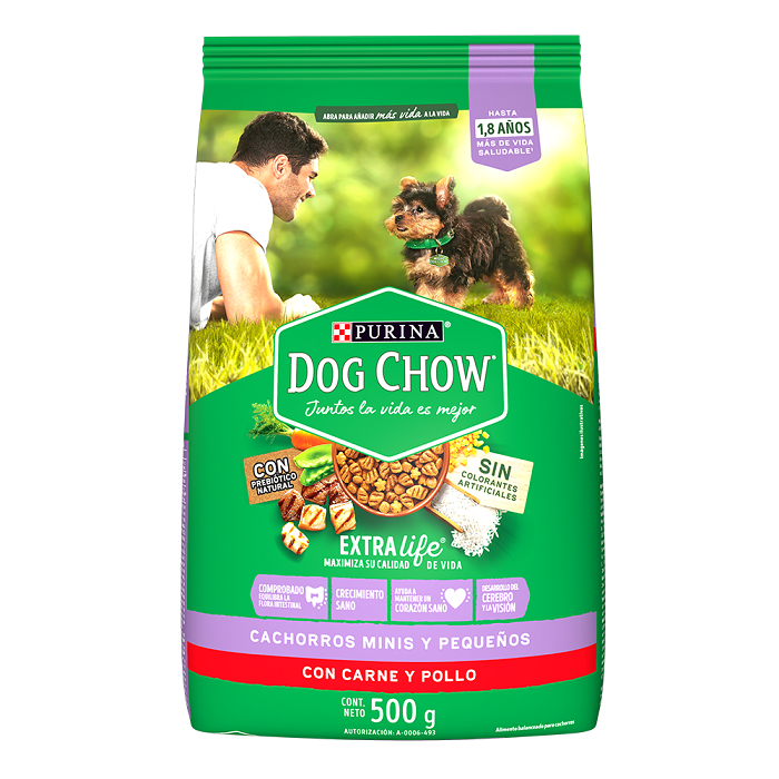 ALIMENTO PARA PERRO DOG CHOW CACHORRO RAZAS PEQUEÑAS 27% PROTEINAS PROTEINA BOLSA 500  GR.