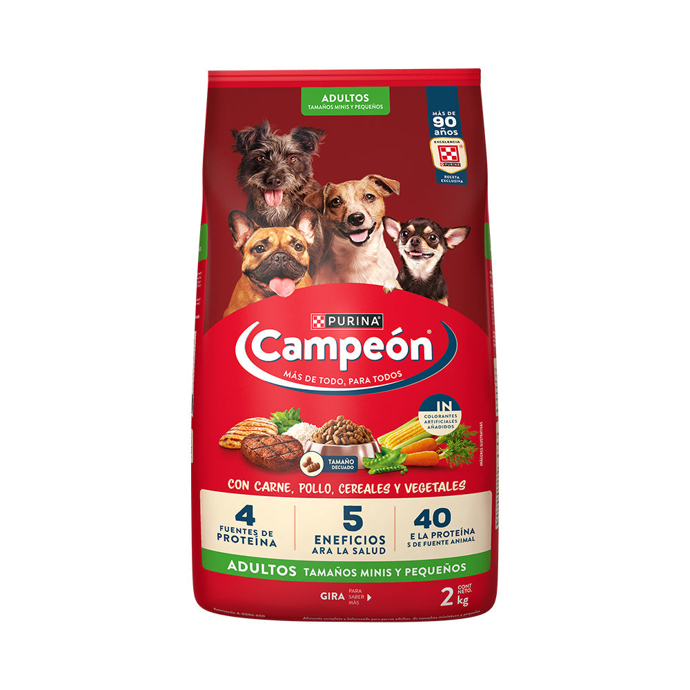 ALIMENTO PARA PERRO CAMPEÓN ADULT. MINIS Y PEQ. 21% PROTEINA BOLSA 2  KG.