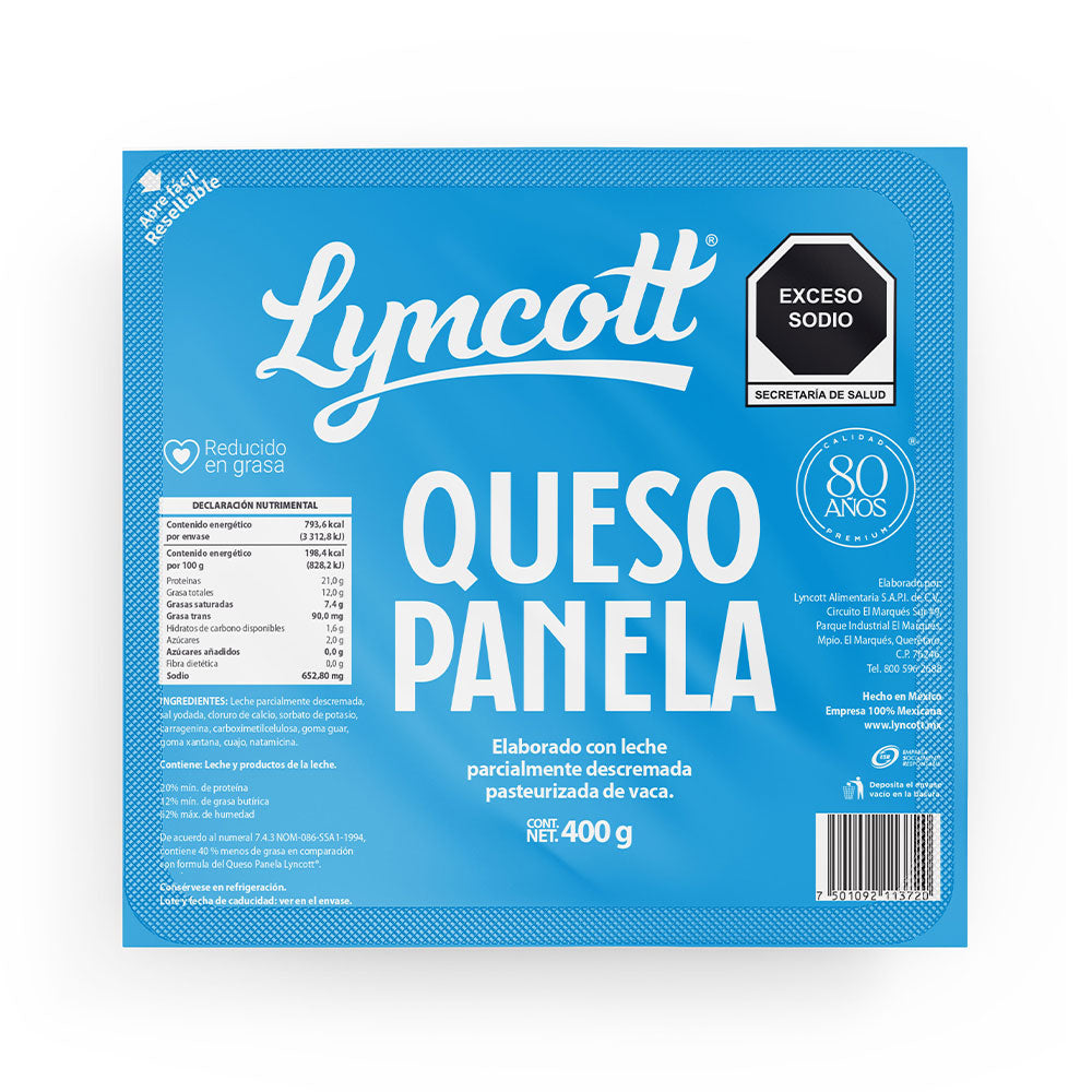 QUESO PANELA LYNCOTT REDUCIDO EN GRASA 400  GR.