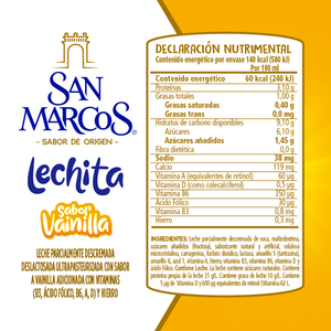 LECHE PARCIALMENTE DESCREMADA DESLACTOSADA ULTRAPASTEURIZADA SABOR VAINILLA SAN MARCOS 236  GR.