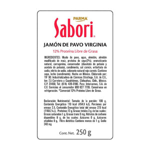 JAMON VIRGINIA DE PAVO SABORI 250  GR.