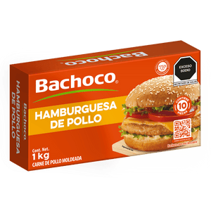 HAMBURGUESA PARA ASAR DE POLLO BACHOCO CAJA 10  PZA.