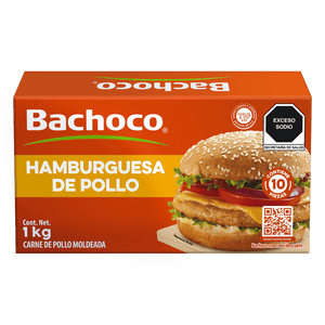 HAMBURGUESA PARA ASAR DE POLLO BACHOCO CAJA 10  PZA.