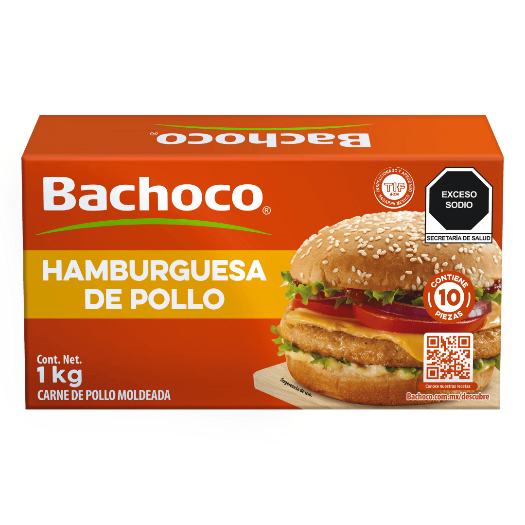 HAMBURGUESA PARA ASAR DE POLLO BACHOCO CAJA 10  PZA.