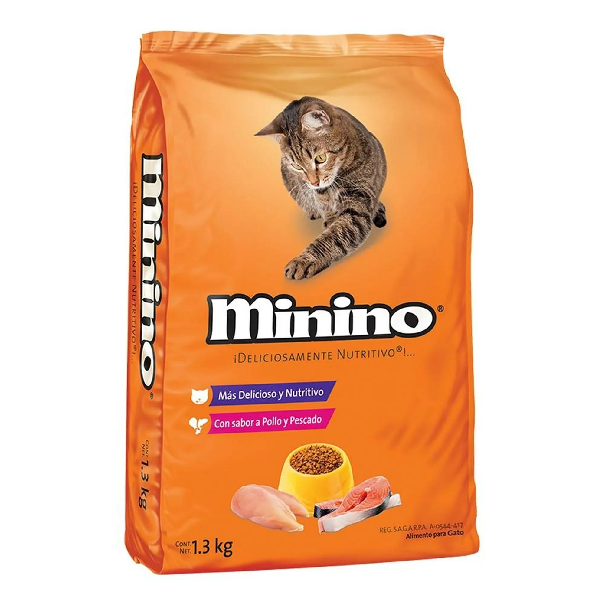 ALIMENTO PARA GATO 30% PROTEÍNA MININO POLLO Y PESCADO BOLSA 1.300  KG.