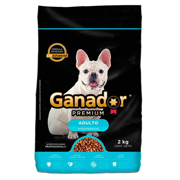 ALIMENTO PARA PERRO GANADOR PREMIUM RAZAS PEQUEÑAS 26% PROTEINA BOLSA 2  KG.