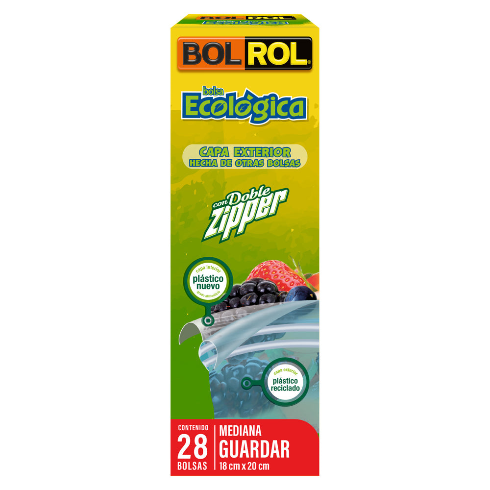 BOLSA  HERMETICA ECOLÓGICA BOL ROL CON DOBLE ZIPPER MEDIANA PARA GUARDAR ALIMENTOS 28  PZA.