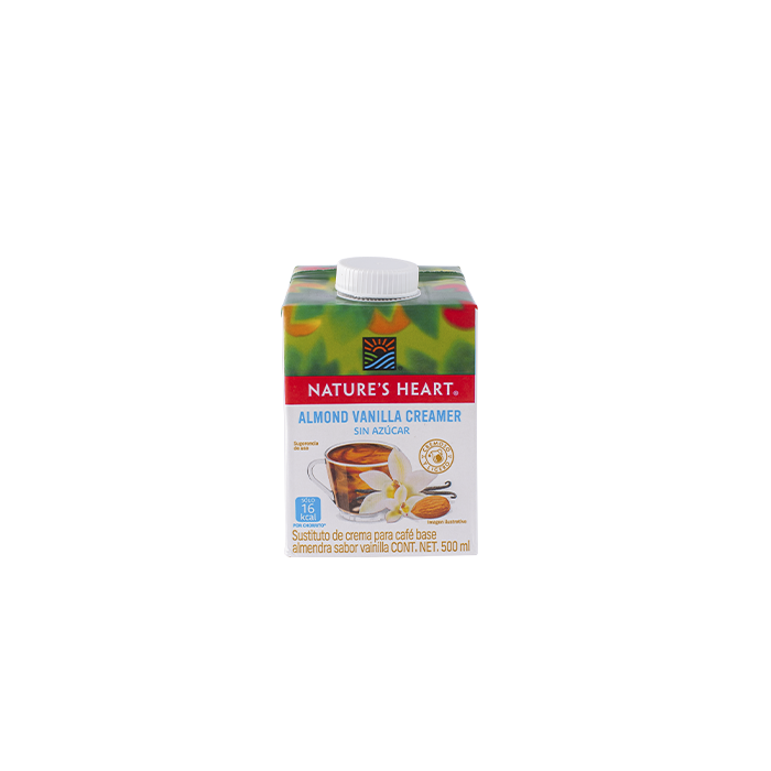 SUSTITUTO DE CREMA PARA CAFE ALMENDRA VAINILLA NATURES HEART 500  ML.