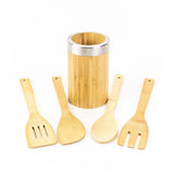 JUEGO DE 4 UTENSILIOS DE COCINA DE BAMBÚ CON SOPORTE 5  PZA.