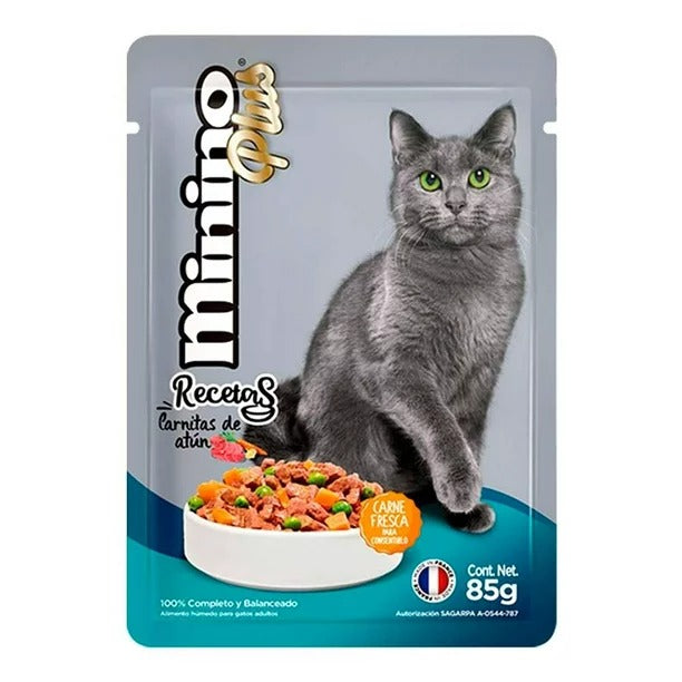 ALIMENTO PARA GATO MININO PLUS ADULTO CARNITAS DE ATÚN POUCH 85  GR.