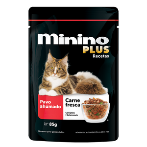 ALIMENTO PARA GATO MININO PLUS PAVO AHUMADO POUCH 85  GR.