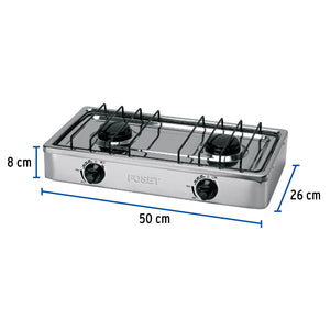 PARRILLA DE GAS DE SOBREPONER 2 QUEMADORES INOX FOSET PAGA-2X 1  PZA.