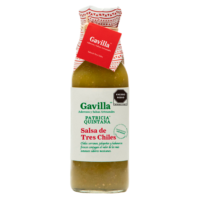 SALSA DE TRES CHILES GAVILLA BOTELLA 360  ML.