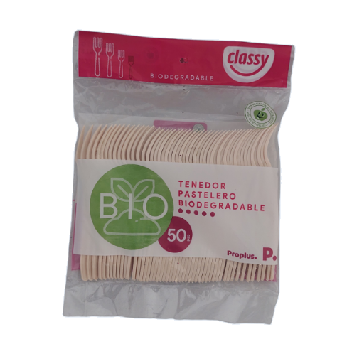 TENEDOR CLASSY PASTELERO BIODEGRADABLE 50 PZAS 1  PAQ.