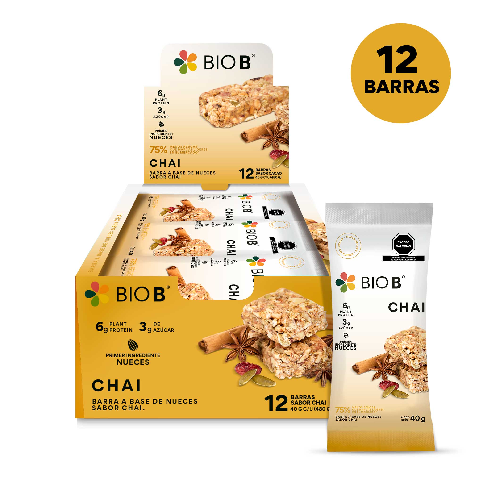 BARRA PROTEÍNA  CHAI BIO B CAJA 480  GR.