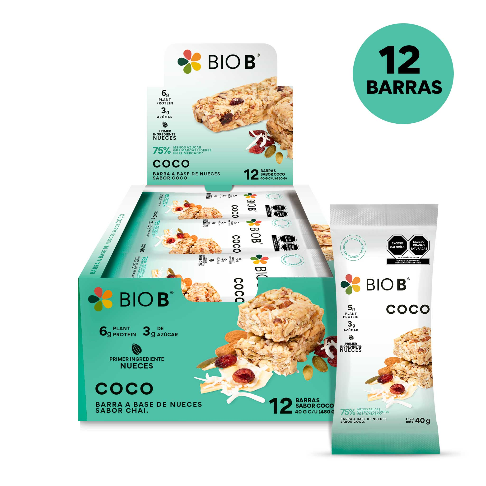 BARRA PROTEÍNA COCO BIO B CAJA 480  GR.