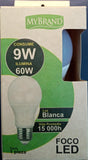 FOCO LED BOMBILLA MYBRAND 9W-6500K VIDA 25000 HRS.LUZ FRÍA 1  PZA.