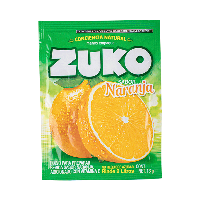 BEBIDA EN POLVO ZUKO NARANJA 13 GRS 13  GR.