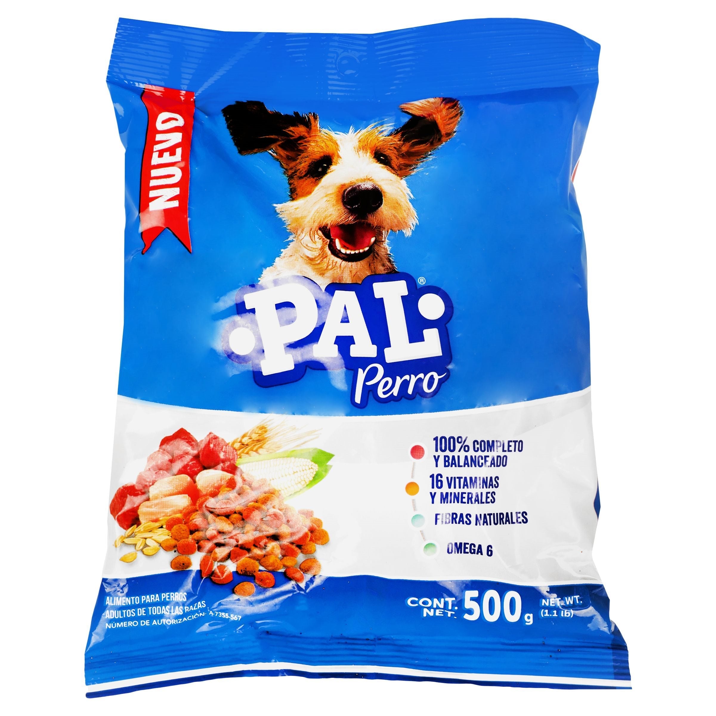 ALIMENTO PARA PERRO PAL ADULTO 16% PROTEÍNA BOLSA 500  GR.