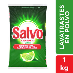 DETERGENTE EN POLVO PARA TRASTES LIMON  SALVO 1  KG.