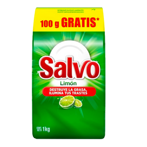 DETERGENTE EN POLVO PARA TRASTES LIMON  SALVO 1  KG.