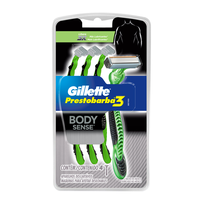 MAQUINA PARA AFEITAR GILLETTE PRESTOBARBA 3 BODY SENSE PACK 4  PZA.