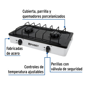 PARRILLA GAS 2 QUEMADORES BLANCO FOSET PAGA-2B 1  PZA.