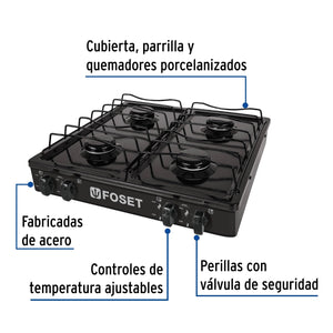 PARRILLA GAS 4 QUEMADORES FOSET PAGA-4N 1  PZA.