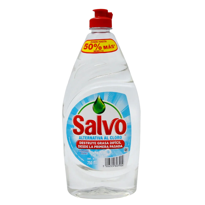 DETERGENTE LIQUIDO LAVATRASTES SALVO ALTERNATIVA AL CLORO 750  ML.