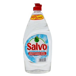 DETERGENTE LIQUIDO LAVATRASTES SALVO ALTERNATIVA AL CLORO 750  ML.