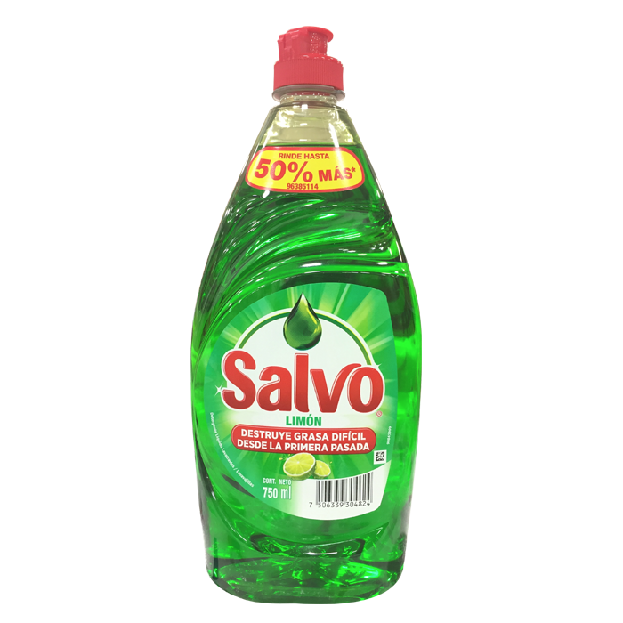 DETERGENTE LIQUIDO LAVATRASTES SALVO LIMON 750  ML.