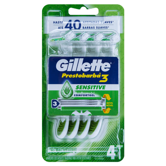 GILLETTE PRESTOBARBA 3 MAQUINAS PARA AFEITAR DESECHABLES 4  PZA.