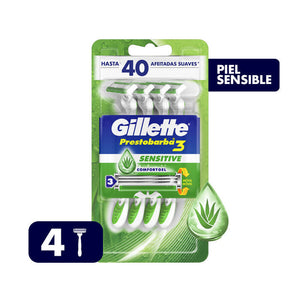 GILLETTE PRESTOBARBA 3 MAQUINAS PARA AFEITAR DESECHABLES 4  PZA.