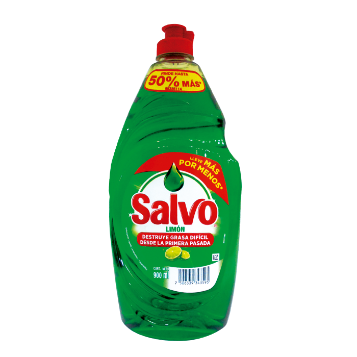 DETERGENTE LÍQUIDO LAVATRASTES SALVO LIMÓN 900  ML.