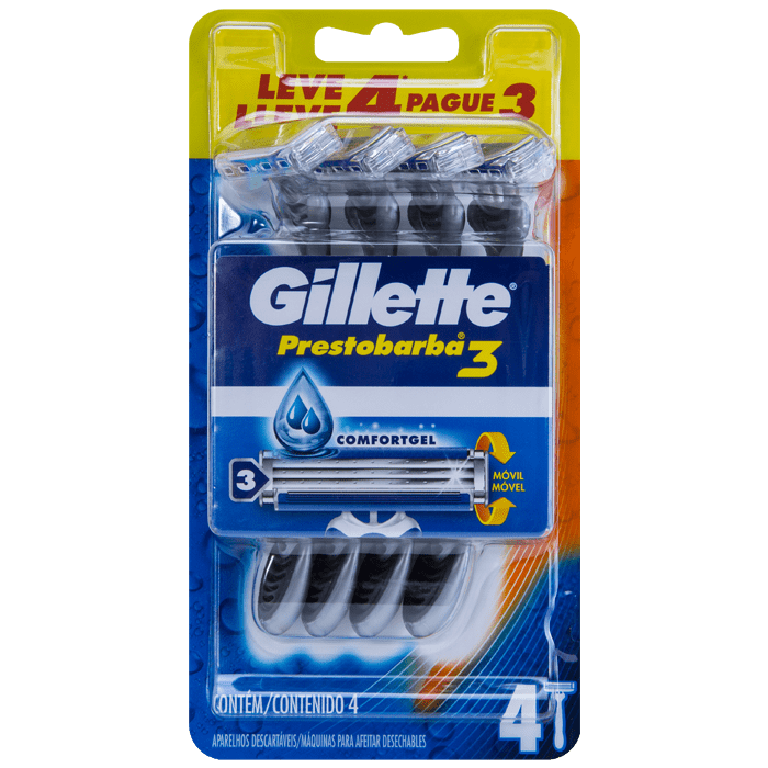 GILLETTE PRESTOBARBA3 RASTRILLO DESECHABLE 4X3 NAL 4  PZA.