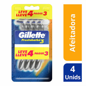 GILLETTE PRESTOBARBA3 RASTRILLO DESECHABLE 4X3 NAL 4  PZA.