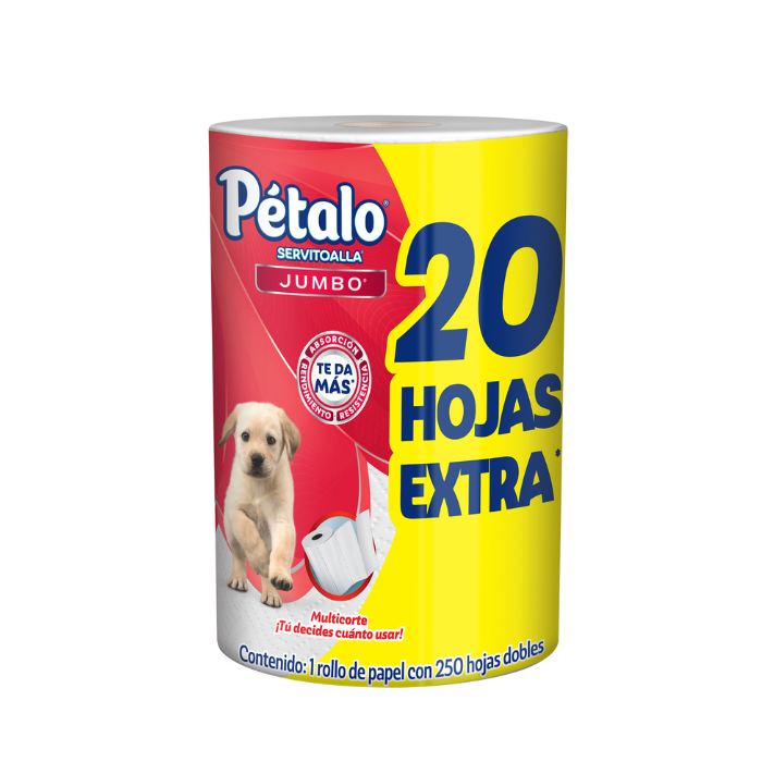 TOALLA DE PAPEL PARA COCINA PETALO JUMBO 230 HD + 20 HOJAS 1  PZA.